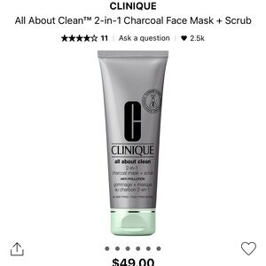 BRAND NEW FULL SIZE Clinique all about clean 2 in 1 charcoal mask + scrub